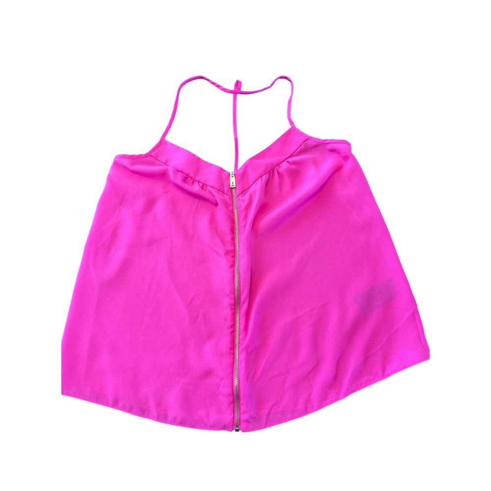 Ted Baker‎ London Hot Pink Zip Front T-Strap Halter Cami Top Neon Pink Large